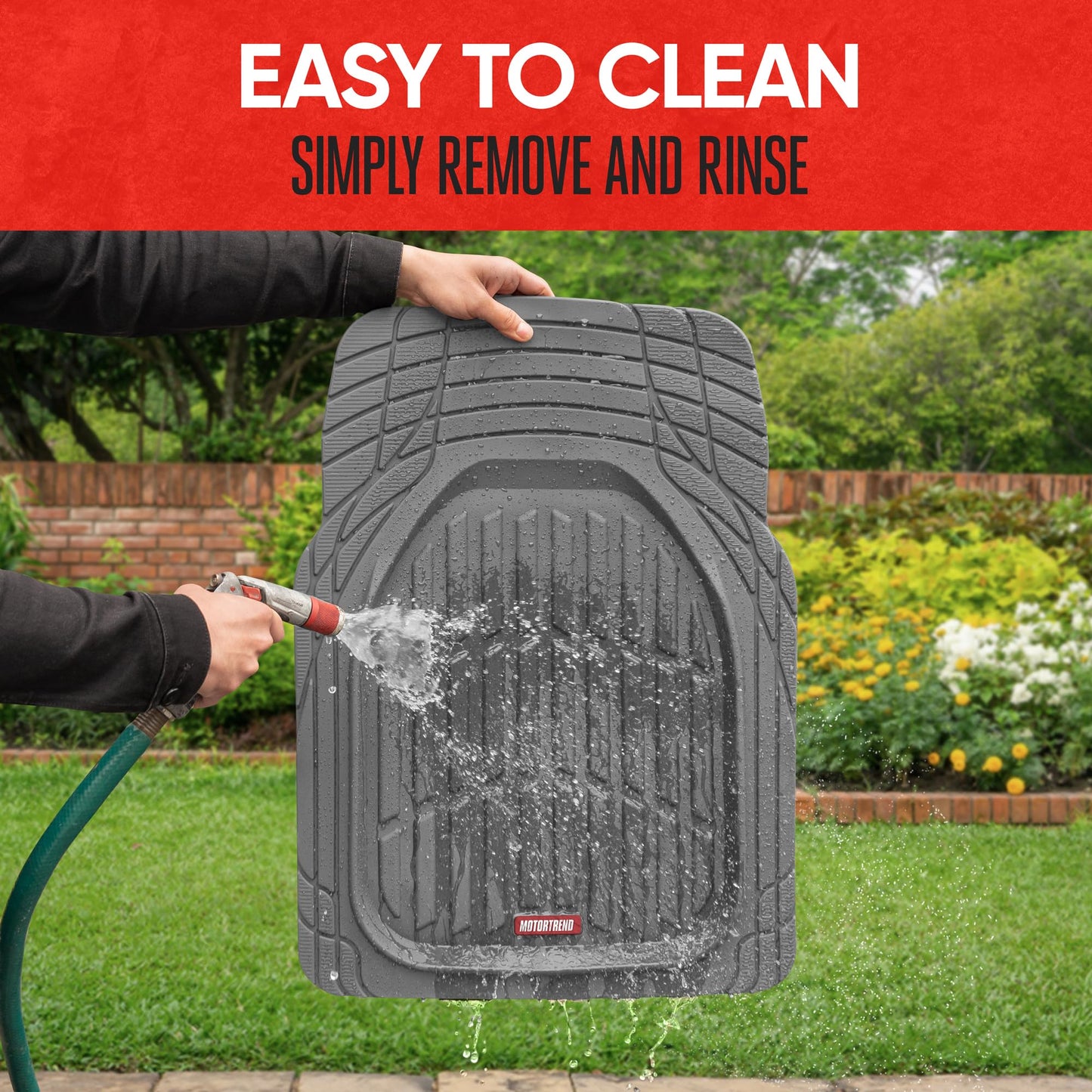 Motor Trend FlexTough All-Weather Floor Mats - Black Deep Dish Waterproof Trim-to-Fit Rubber Liners for Cars, Trucks & SUVs (4-Piece Set)