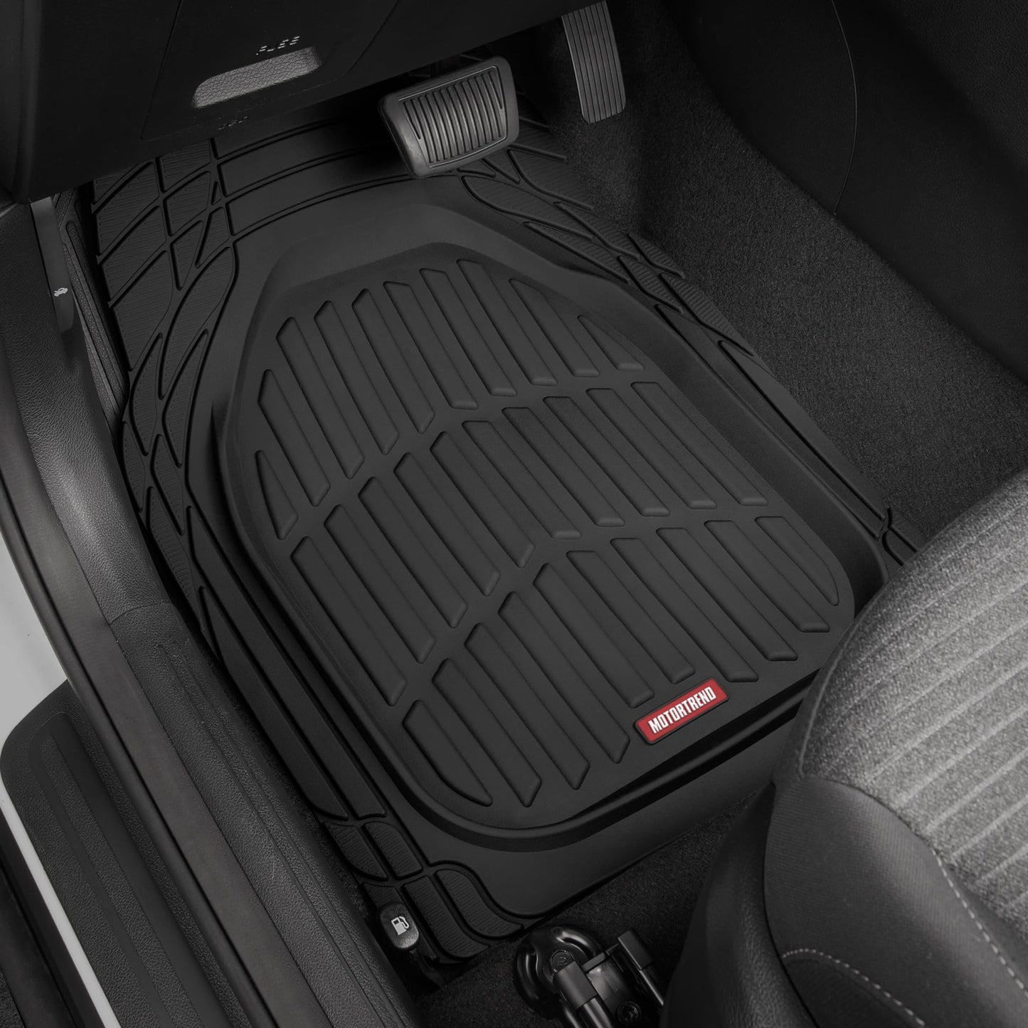 Motor Trend FlexTough All-Weather Floor Mats - Black Deep Dish Waterproof Trim-to-Fit Rubber Liners for Cars, Trucks & SUVs (4-Piece Set)