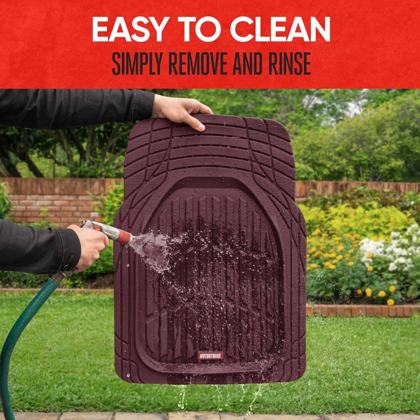 Motor Trend FlexTough All-Weather Floor Mats - Black Deep Dish Waterproof Trim-to-Fit Rubber Liners for Cars, Trucks & SUVs (4-Piece Set)