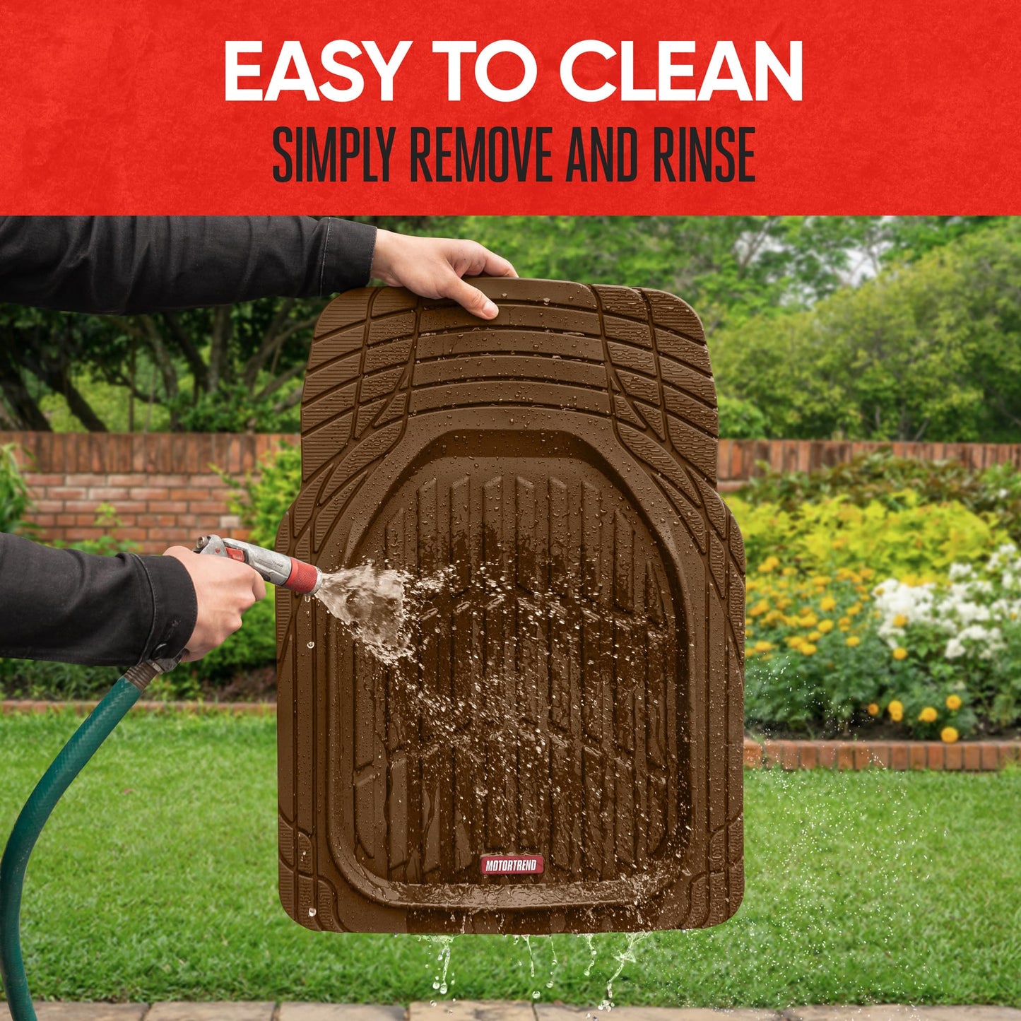 Motor Trend FlexTough All-Weather Floor Mats - Black Deep Dish Waterproof Trim-to-Fit Rubber Liners for Cars, Trucks & SUVs (4-Piece Set)