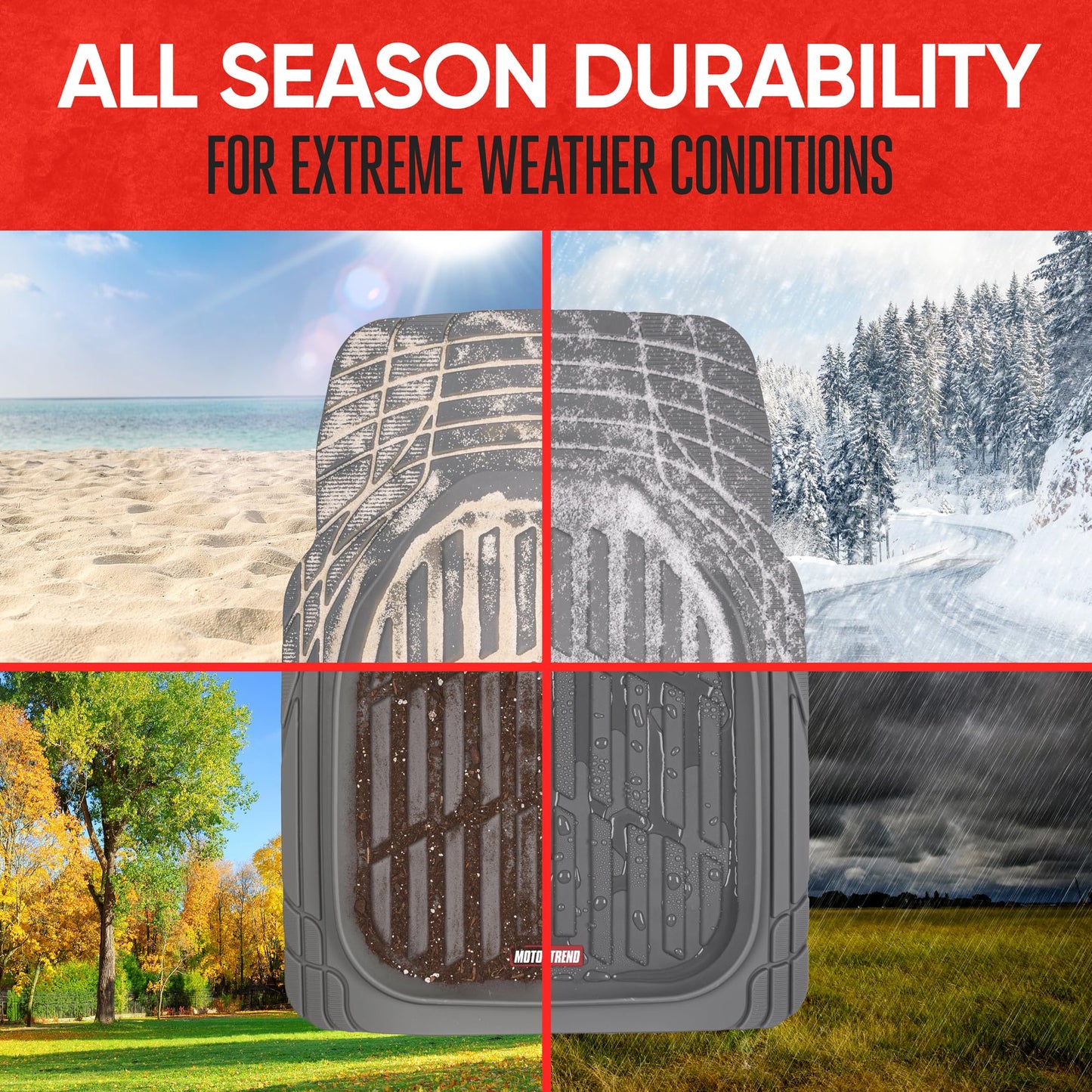 Motor Trend FlexTough All-Weather Floor Mats - Black Deep Dish Waterproof Trim-to-Fit Rubber Liners for Cars, Trucks & SUVs (4-Piece Set)