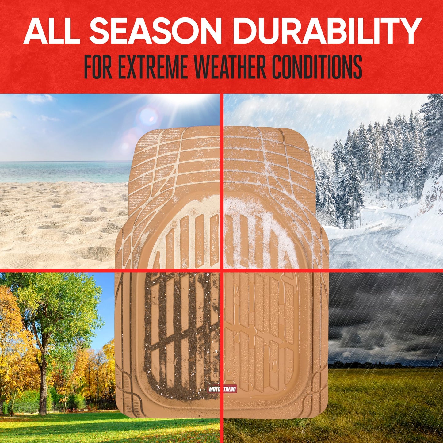 Motor Trend FlexTough All-Weather Floor Mats - Black Deep Dish Waterproof Trim-to-Fit Rubber Liners for Cars, Trucks & SUVs (4-Piece Set)