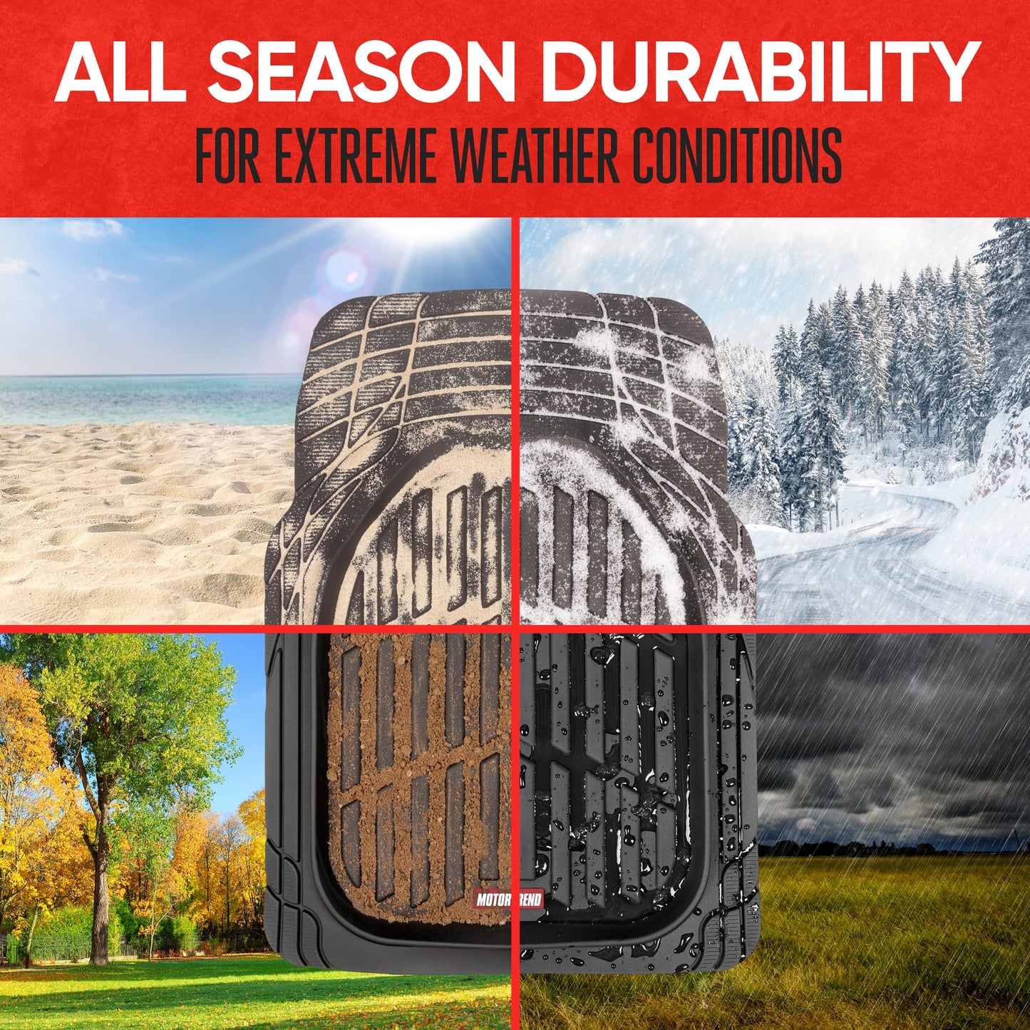 Motor Trend FlexTough All-Weather Floor Mats - Black Deep Dish Waterproof Trim-to-Fit Rubber Liners for Cars, Trucks & SUVs (4-Piece Set)